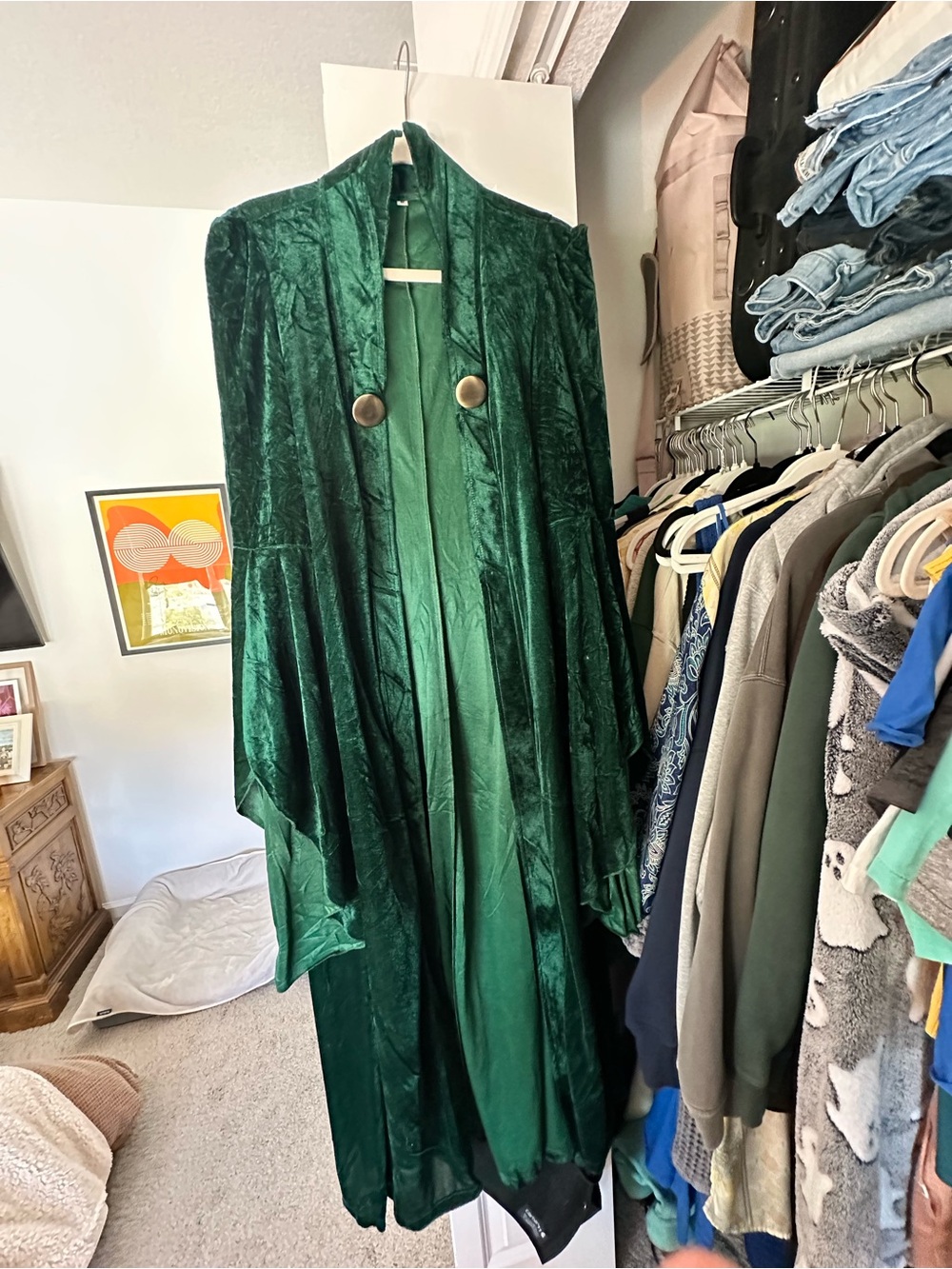 Emerald Green Velvet Long Costume Duster